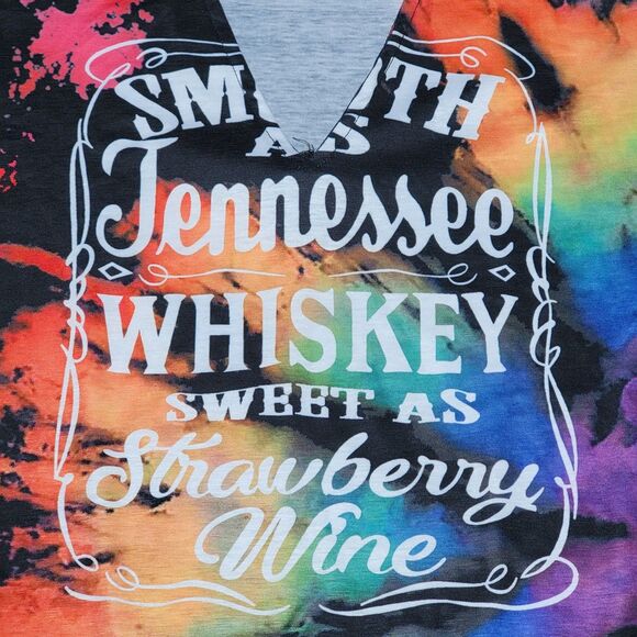 Black/Rainbow Tie-Dye SS V-Neck Tee "Smooth As Tennessee Whiskey.." - Junior XL - Picture 2 of 5